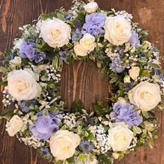 blue and white wreath